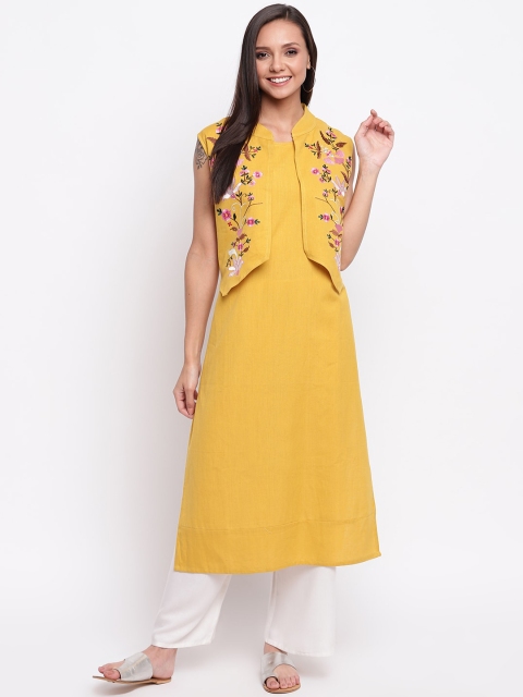

Napra Women Yellow Floral Embroidered Kurta