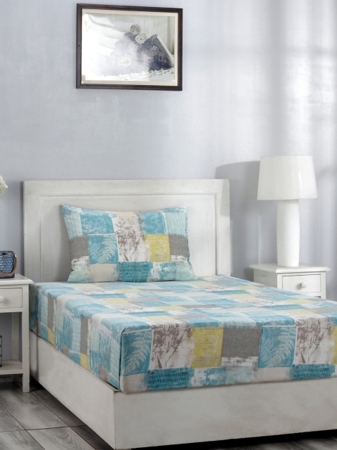 

MASPAR Sea Green & Grey Abstract 210 TC Cotton 1 Single Bedsheet with 1 Pillow Covers