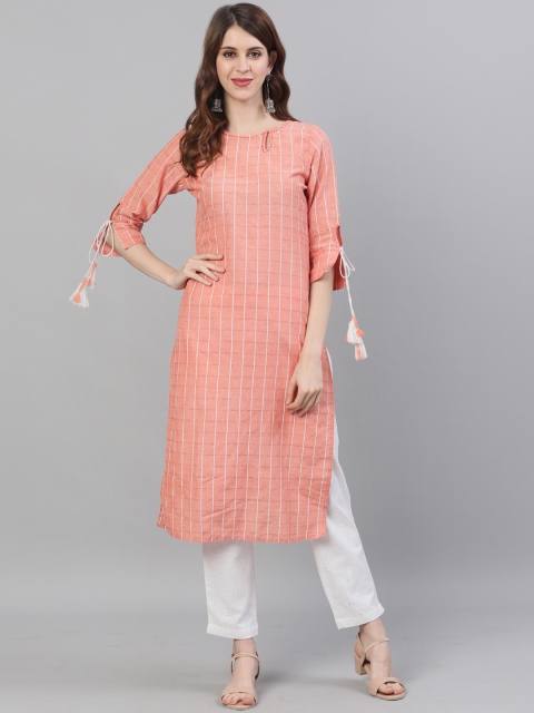

Jaipur Kurti Women Peach-Coloured Checked Kurta with Palazzos
