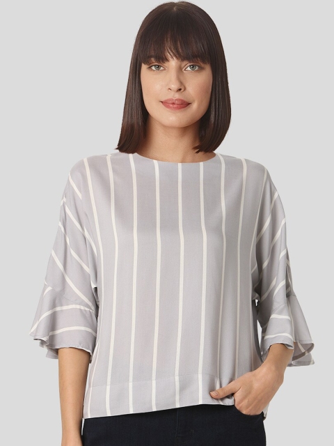 

Vero Moda Grey Striped Flared Sleeves Regular Top