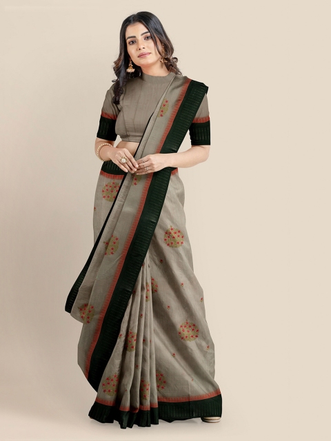 

KLM Fashion Mall Taupe & Pink Cotton Blend Printed Banarasi Saree