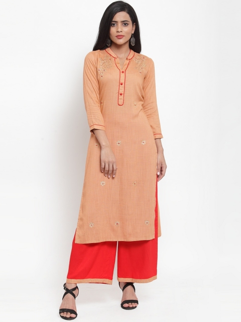 

Kiaasa Women Peach-Coloured Embroidered Kurta with Palazzos