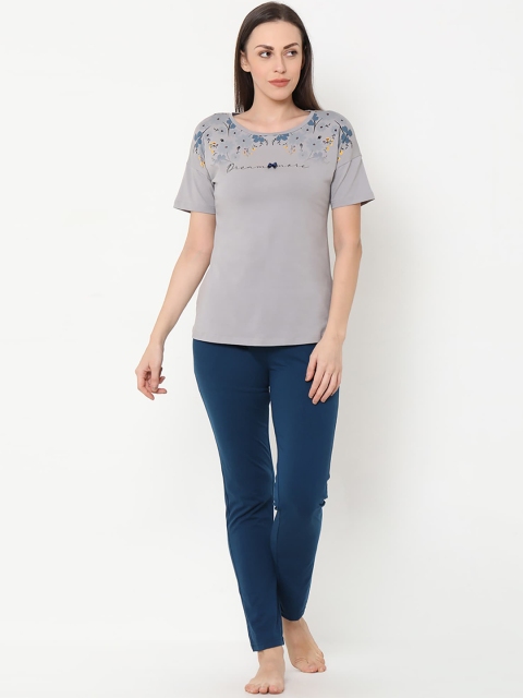 

Sweet Dreams Women Grey & Blue Printed Night Suit