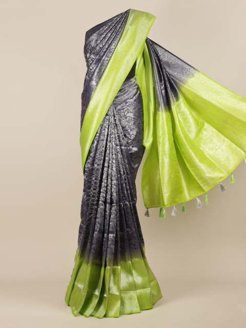 Pothys Navy Blue & Lime Green Jute Silk Woven Design Saree