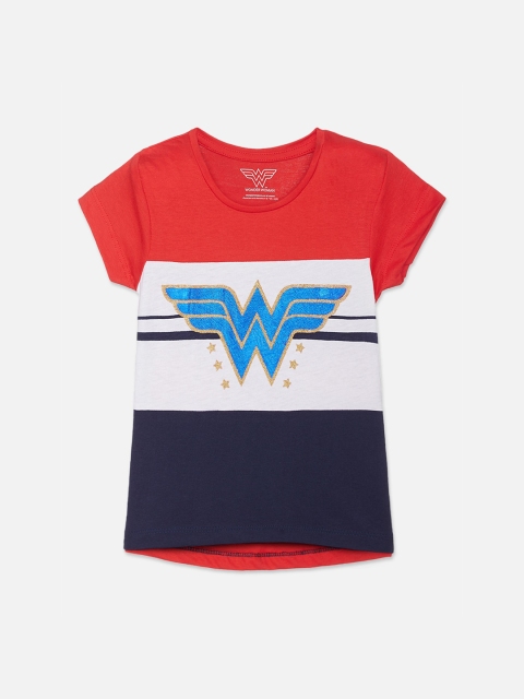 

Kids Ville Girls Red Wonder Woman Printed Round Neck Cotton T-shirt
