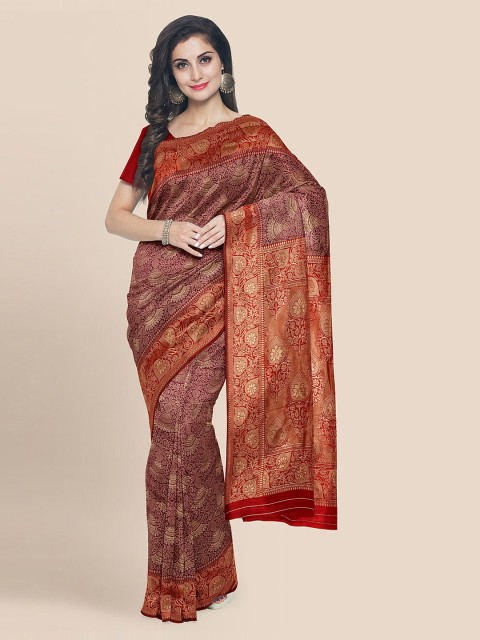 

KLM Fashion Mall Purple & Brown Silk Blend Woven Design Banarasi Saree