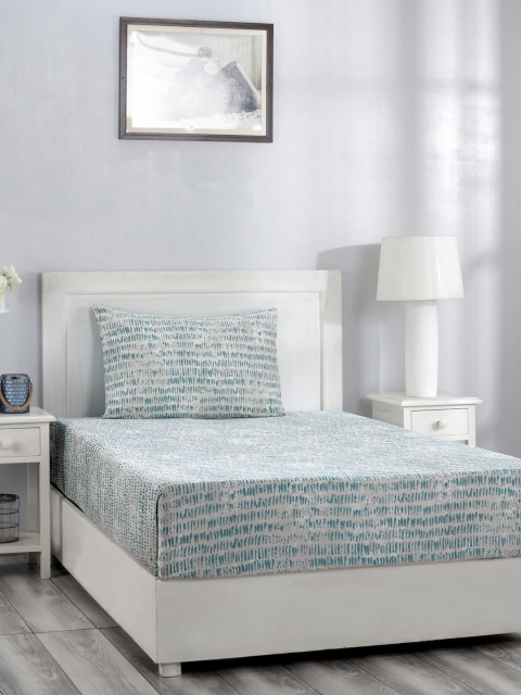 

MASPAR Green & Grey Abstract 210 TC Cotton 1 Single Bedsheet with 1 Pillow Covers