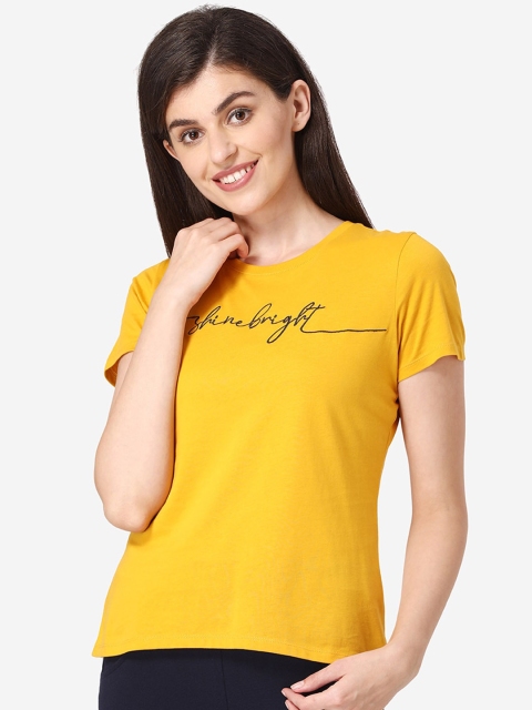 

Mode by Red Tape Women Mustard Yellow Printed Round Neck Tshirt