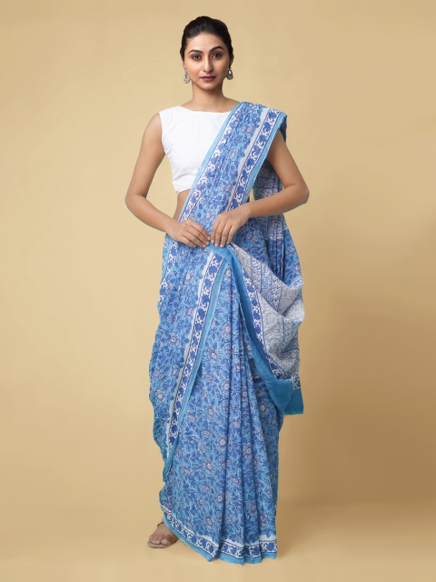 

Unnati Silks Blue Pure Cotton Printed Kota Saree