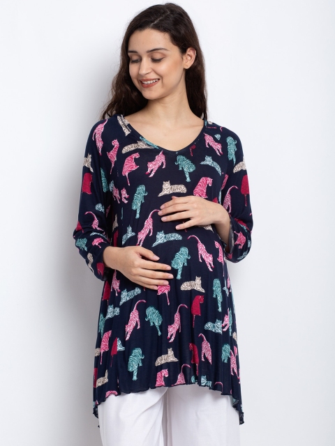 

Tiara Women Navy Blue & Pink Printed Maternity Tunic