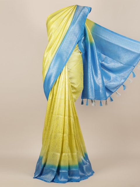 

Pothys Yellow & Blue Jute Silk Solid Saree