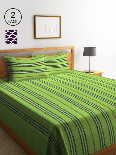 

KLOTTHE Green & Purple Set Of 2 Woven Design Double Bed Covers With 4 Pillow Covers