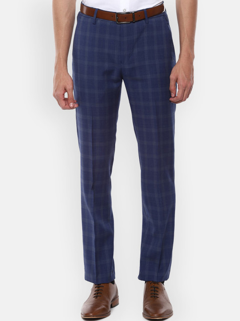 

Louis Philippe Permapress Men Navy Blue Slim Fit Checked Formal Trousers