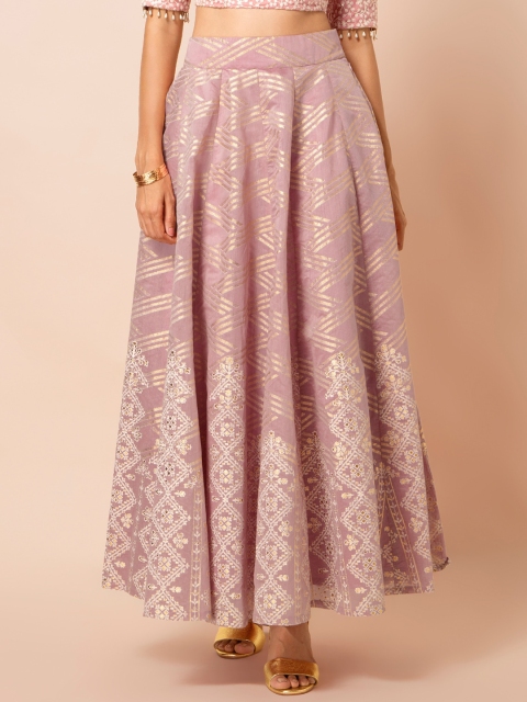 

INDYA Women Peach Coloured & Gold Coloured Embellished Khadi Flared Maxi Skirt