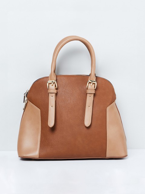 

max Tan Solid Handheld Bag