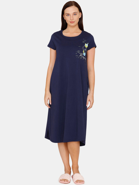 

Zivame Women Navy Blue Printed Nightdress
