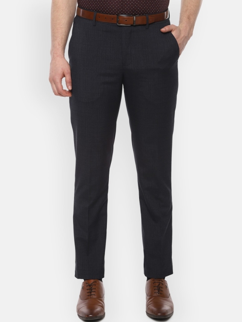 

Louis Philippe Men Navy Blue Slim Fit Self Design Formal Trousers