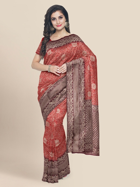 

KLM Fashion Mall Maroon Silk Blend Woven Design Banarasi Saree