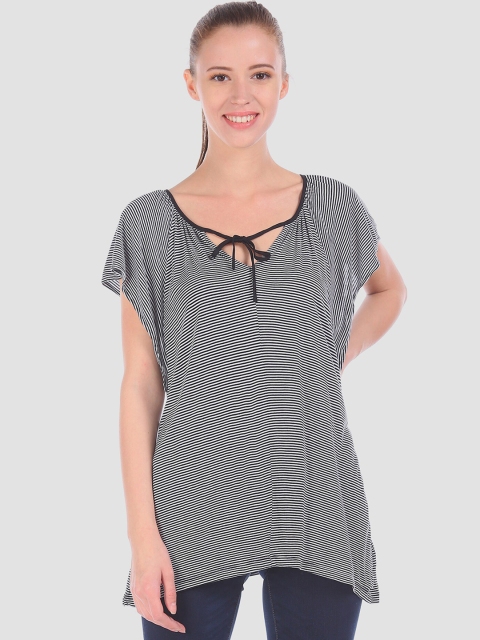 

Gap Black & White Striped Tie-Up Neck Extended Sleeves Regular Top