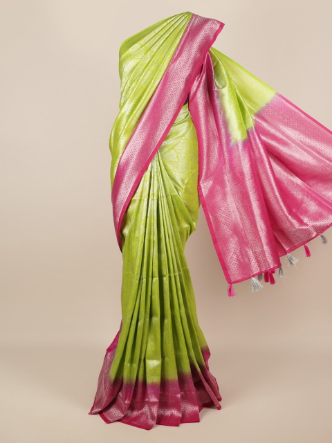 

Pothys Green & Pink Jute Silk Colourblocked Saree