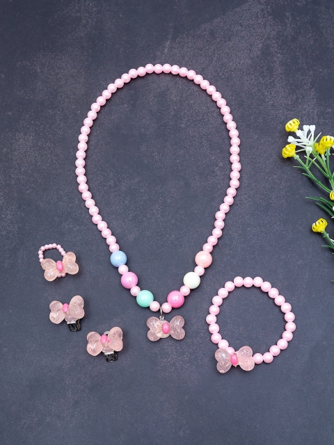 

Golden Peacock Girls Pink & Purple Beaded Handcrafted Jewellery Set