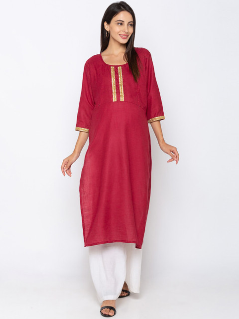

Momtobe Women Maroon Maternity Kurta