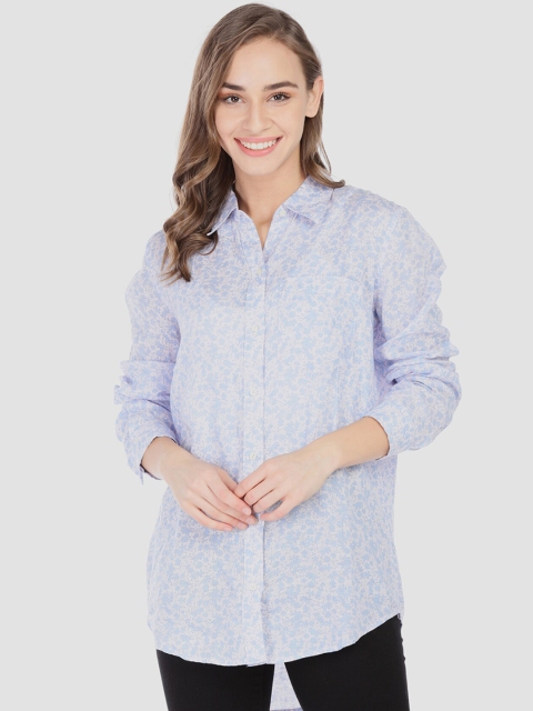 

GAP Women Purple & WHite Oversized Print Boyfriend Shirt In Linen