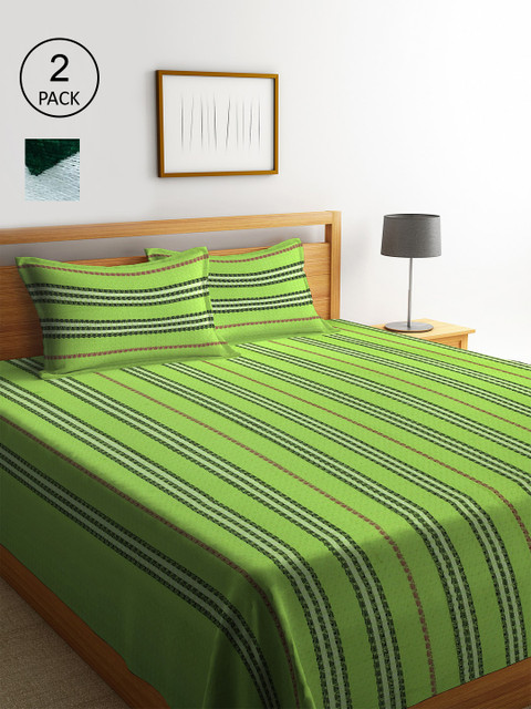 

KLOTTHE Set Of 2 Woven Design Double King Bed Covers With 4 Pillow Covers, Green