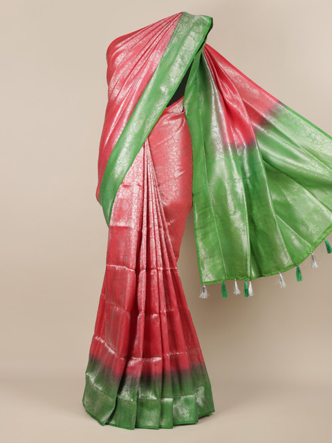 

Pothys Pink & Green Jute Silk Woven Design Saree