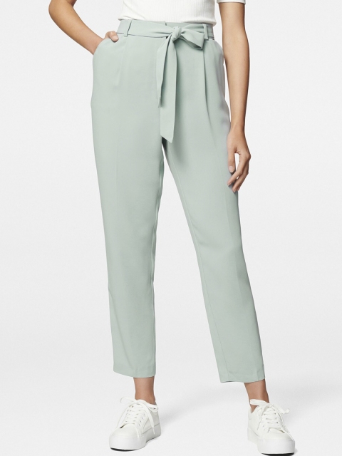 

Forever New Women Green Tapered Fit Solid Peg Trousers