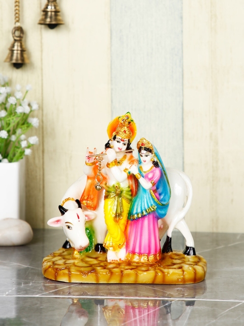 

CraftVatika White & Yellow Radha Krishna With Cow Decorative Showpiece