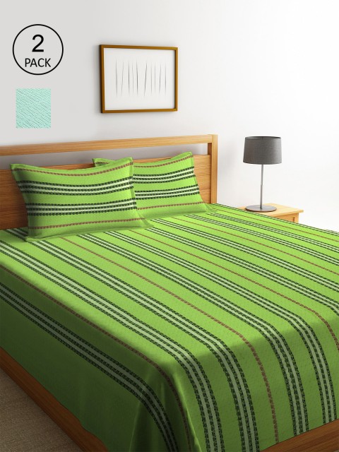 

KLOTTHE Set of 2 Woven-Design Double Bed Cover with 4 Pillow Covers, Green