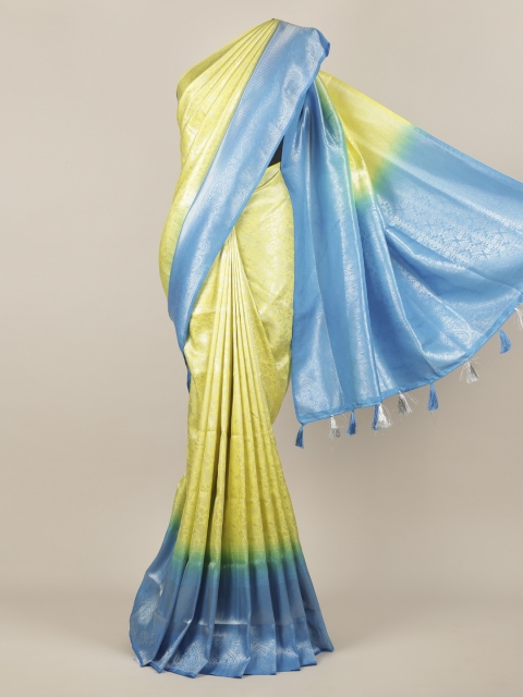 

Pothys Yellow & Turquoise Blue Jute Silk Woven Design Saree