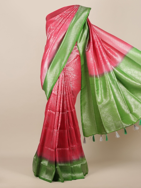 

Pothys Pink & Green Jute Silk Woven Design Saree