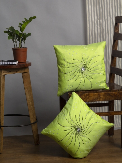 

Alina decor Lime Green & White Set of 2 Abstract Square Cushion Covers