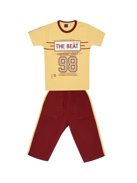 

Todd N Teen Boys Beige & Maroon Printed T-shirt with Capris
