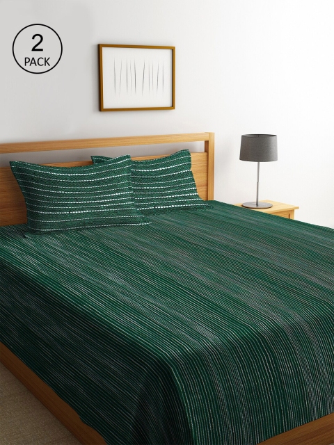 

KLOTTHE Green & Purple Set Of 2 Double King Bed Cover With 4 Pillow Covers