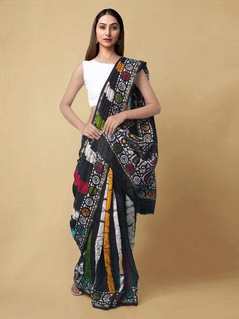 

Unnati Silks Black Silk Cotton Printed Chanderi Saree