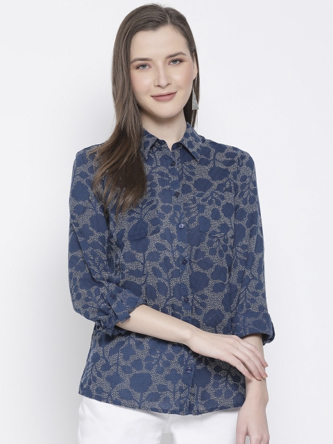 

Oxolloxo Women Navy Blue & Grey Floral Printed Casual Shirt