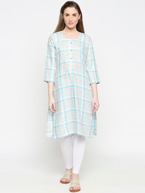 

Zri Women Blue & White Checked Kurta