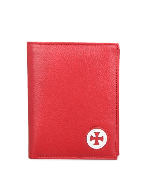 

Leather Zentrum Men Red & White Textured Leather Three Fold Wallet
