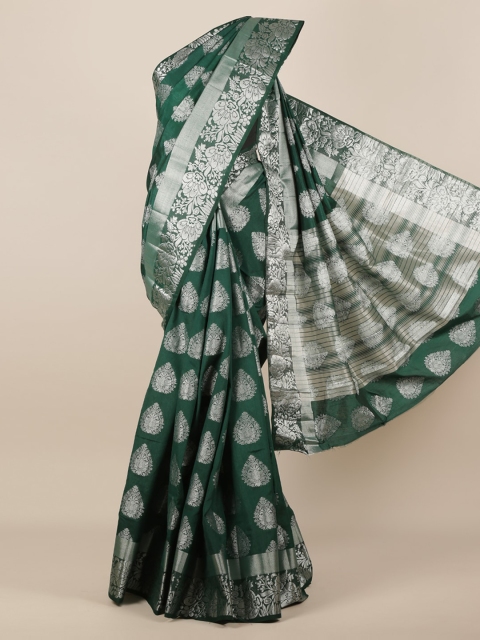 Pothys Green & Silver-Toned Jute Silk Woven Design Saree