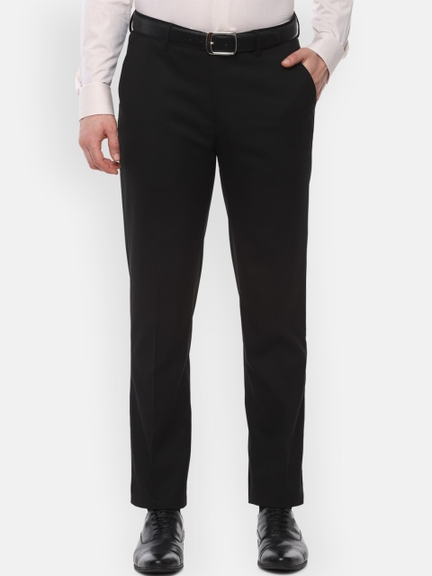 

Louis Philippe Men Black Self Design Formal Trousers