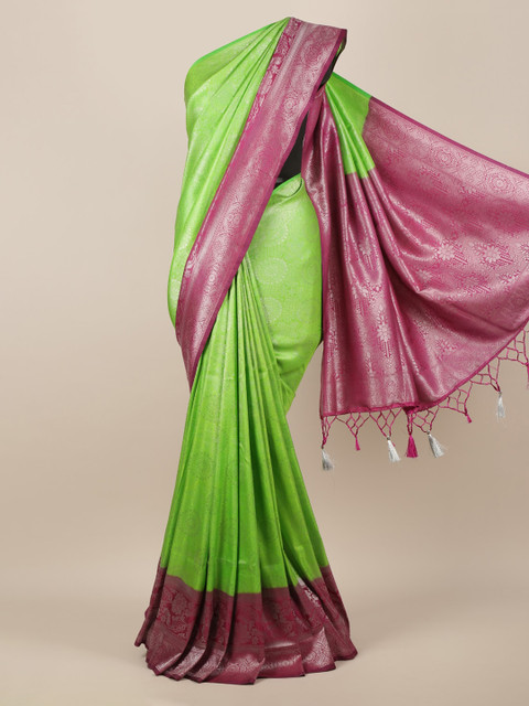 

Pothys Parrot Green & Purple Jute Silk Woven Design Saree