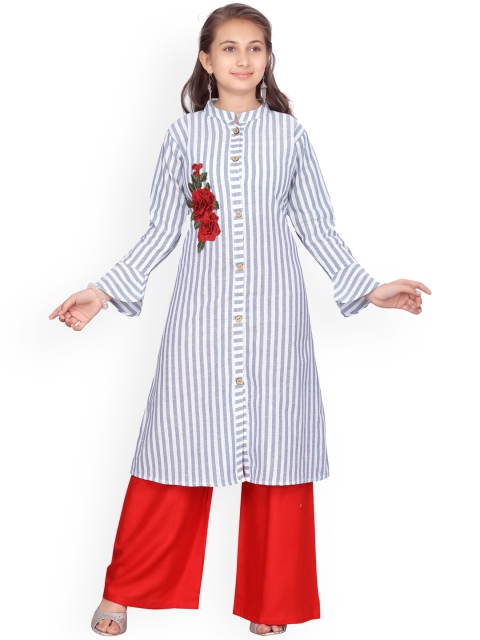 

Aarika Girls White & Red Striped Kurta with Palazzos
