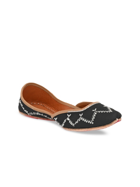 

Sringam Women Black Woven Design Mojaris