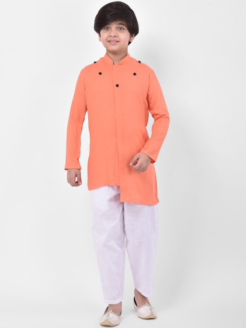 

DEYANN Boys Peach-Coloured & White Solid Kurta with Pyjamas