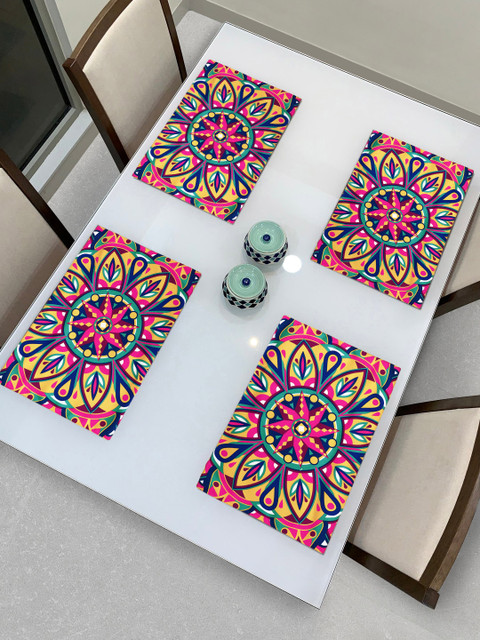 

HomeStorie Set Of 4 Pink & Yellow Ethnic Motif HD Digital Printed Table Placemats