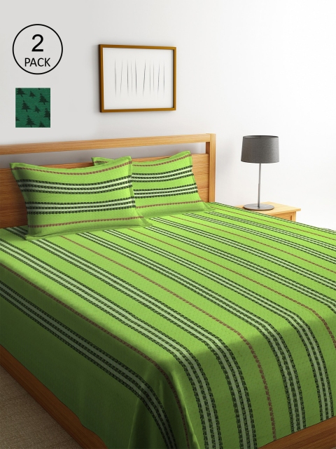 

KLOTTHE Set of 2 Woven-Design Double Bed Cover with 4 Pillow Covers, Green