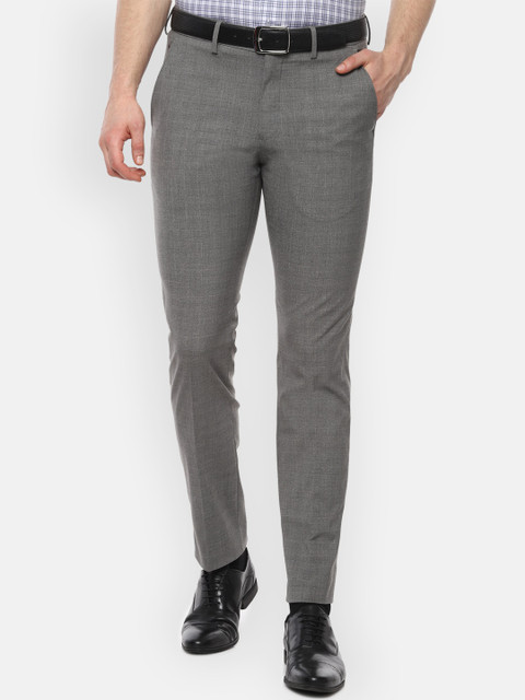 

Louis Philippe Men Grey Slim Fit Checked Formal Trousers